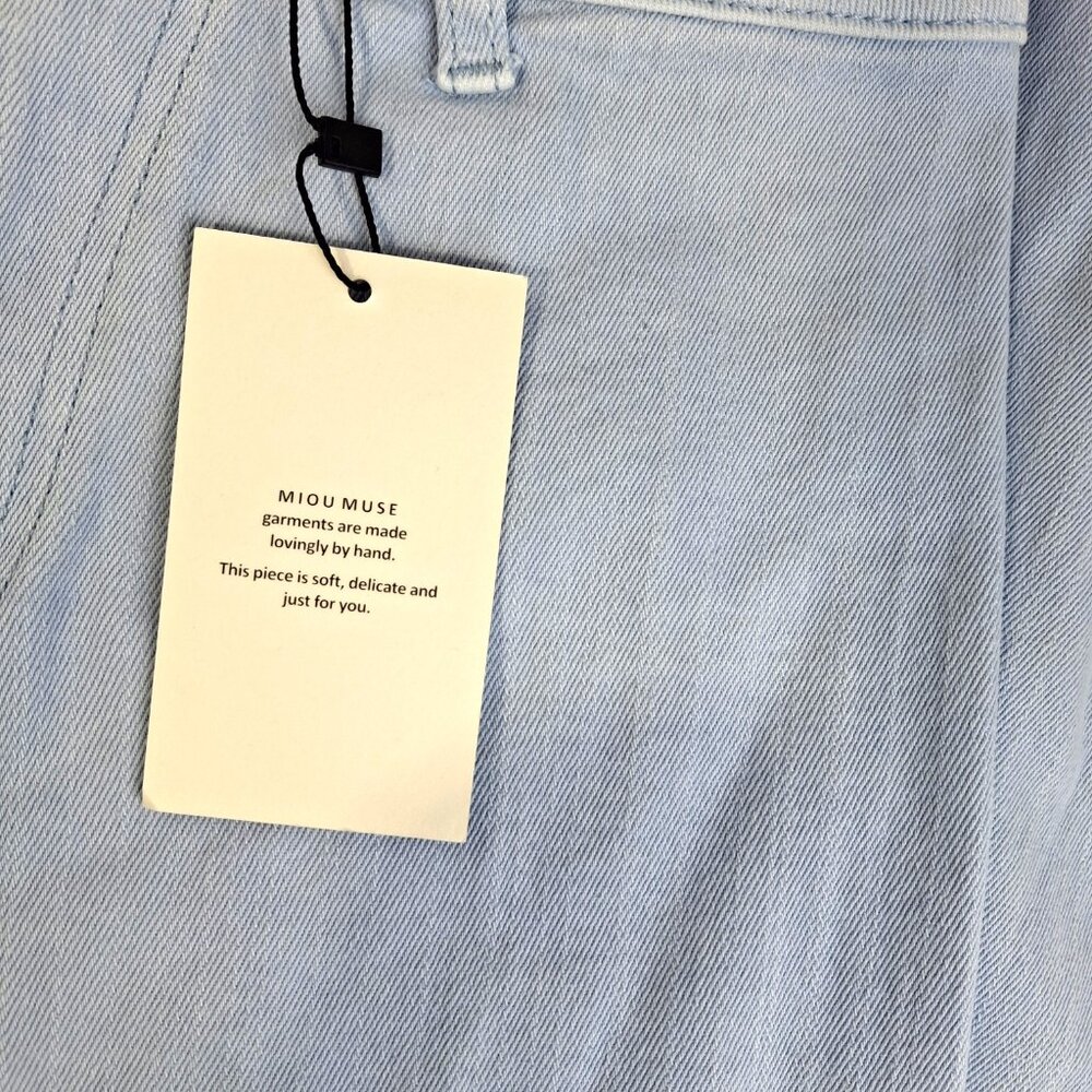 Miou Muse Jeans Wide Leg  Light Blue Raw Hem Size S 26 inch Waist - Picture 3 of 9